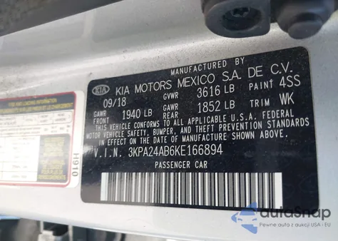 2019 Kia Rio S z USA, uszkodzony, nr VIN 3KPA24AB6KE166894